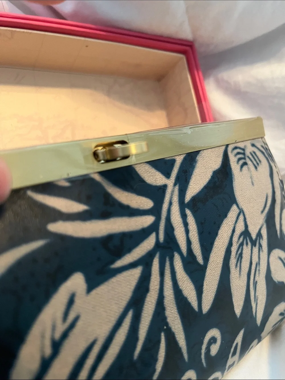 Patricia Nash Navy and Cream Floral Frame Wallet with Gold Trim